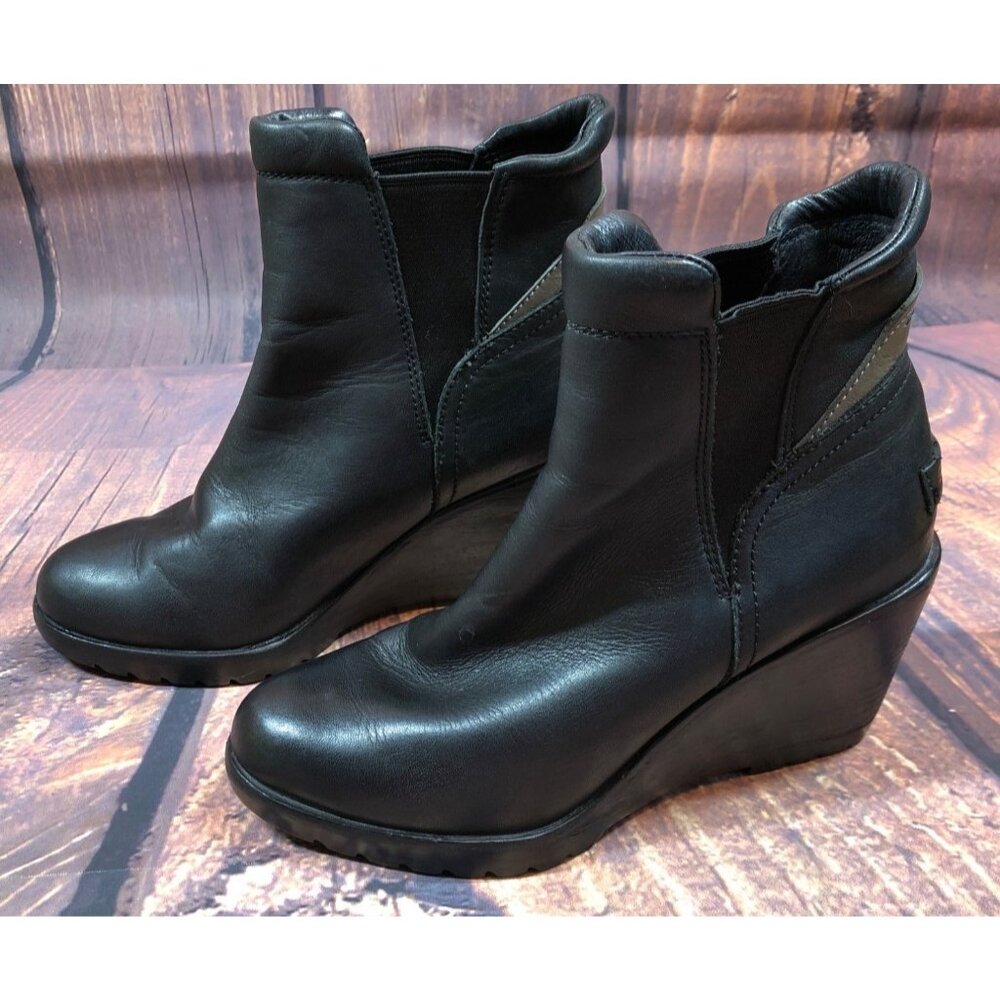 Sorel After Hours Wedge Black Leather Chelsea Boots Womens 6 / 37 (r8j)